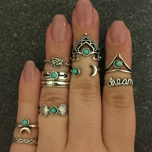 Silver Turquoise Midi Ring Set - Picture 2 of 2